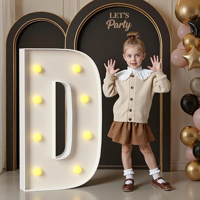 Marquee Letters 3 Feet Tall, 3FT Large Light up Letters D, Big Sign D with Warm White Light for Birthday Wedding Proposal Engagement Graduation Party Backdrop Decorations