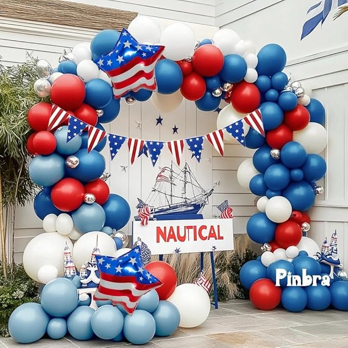 Red Blue White Balloon Garland Double Stuffed Royal Blue Red Balloons Pearl White Sand Pastel Balloon Arch Kit for Birthday Baby Shower 4th of July Patriotic Graduation Party Decorations