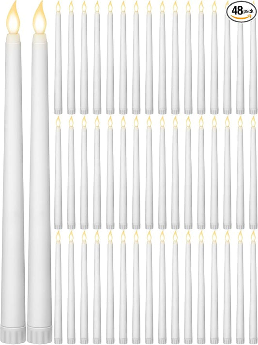 Funtery 48 Pcs Flameless LED Taper Candles Battery Operated Candles Bulk Realistic LED Candlesticks Flickering for Wedding Church Party Home Decor(White,11 Inch,Classic Style)