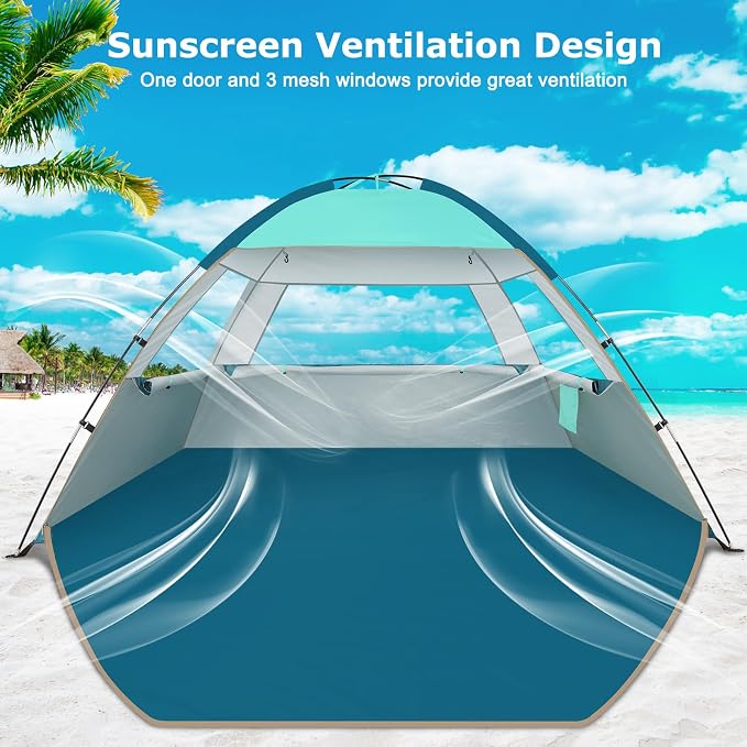 COMMOUDS Beach Tent Sun Shelter for 3/4/6/8 Person, UPF 50+ UV Protection Beach Shade Canopy Tent, Lightweight, Easy Set Up and Carry
