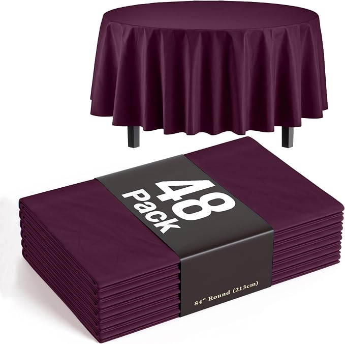 Exquisite Plum Round Tablecloths Plastic Table Cloth Disposable 48 Pack 84" Inch Round Table Cloth Disposable Plum Tablecloths Plastic Tablecloth Indoor/Outdoor Tablecloth Party Supplies