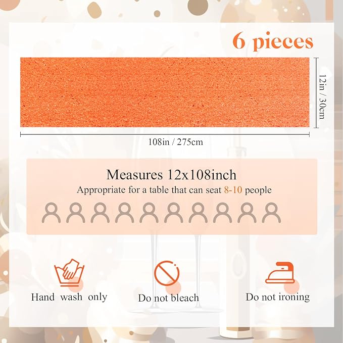 Newwiee Sequin Chair Sashes and Table Runners, Sequin Chair Bows, Glitter Table Runners for Birthday Party Wedding Banquet Holiday Decorations (Orange,54 Pcs)