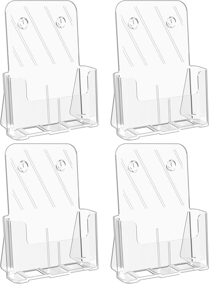 Brochure Holder 8.5x11 Inch Acrylic Literature Holders Clear Plastic Flyer Display Stand Countertop Use or Wall Mount Pamphlet Holder Organizer for Office, Lobby, Hotels, Trade Shows, 4 Pack