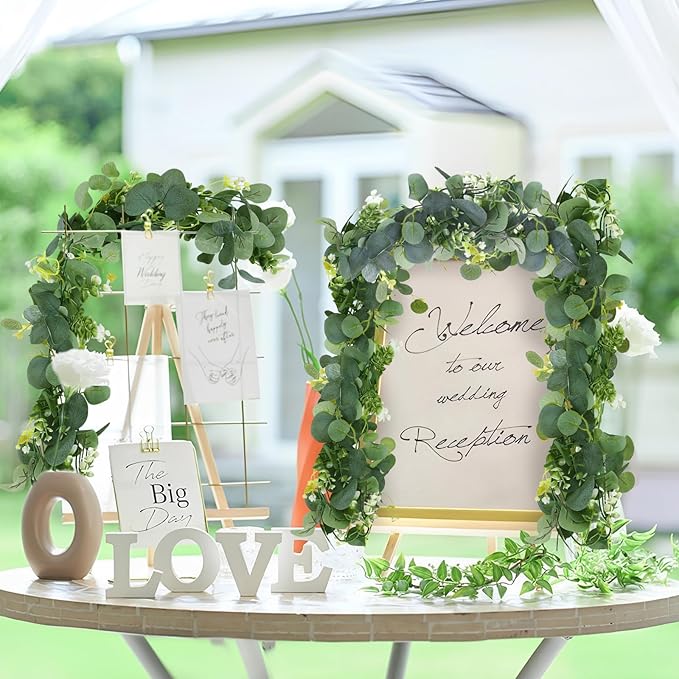 6 Pack Artificial Eucalyptus Leaf Garland, 5.9ft Faux Greenery Garland Fake Eucalyptus Wreath Vines for Centerpiece Table Wedding Backdrop Arch Wall Decor