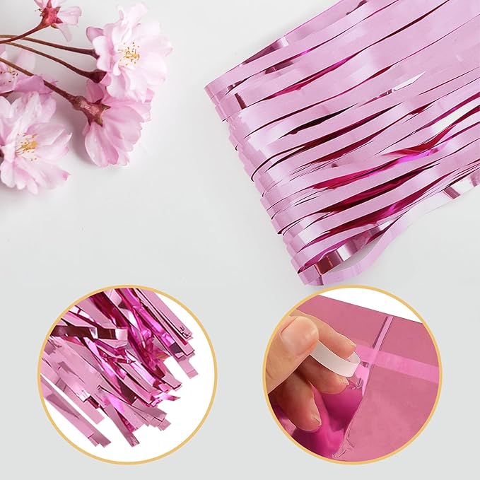 40 Pack Pink Foil Curtain Backdrop Metallic Tinsel Foil Fringe Curtains Photo Booth Props for Birthday Party Decoration Christmas Holiday Halloween New Year Party Supply, Pink