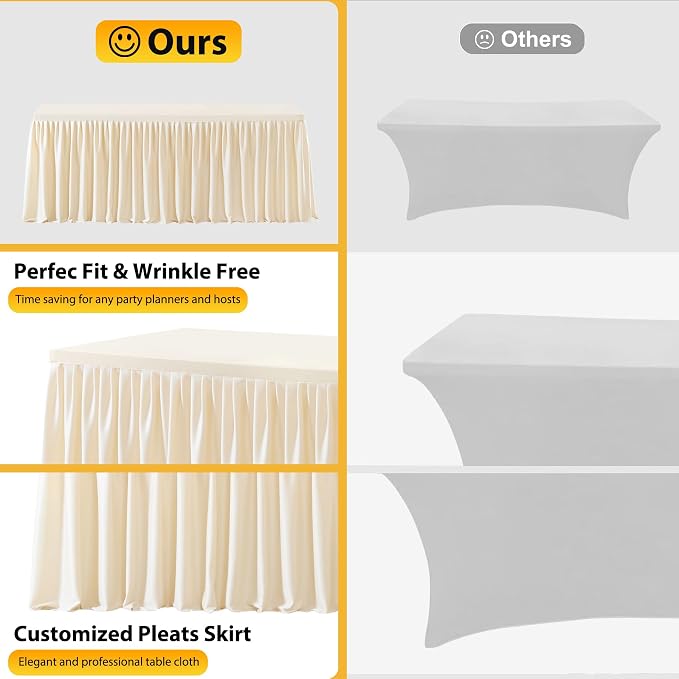 Wish Care 2 Pack Light Champagne Rectangle Table Clothes for 4 Foot Tables, Polyester Fitted Tablecloths 4ft Stretch Table Cover for Wedding, Birthday, Parties, Trade Show, Craft Show