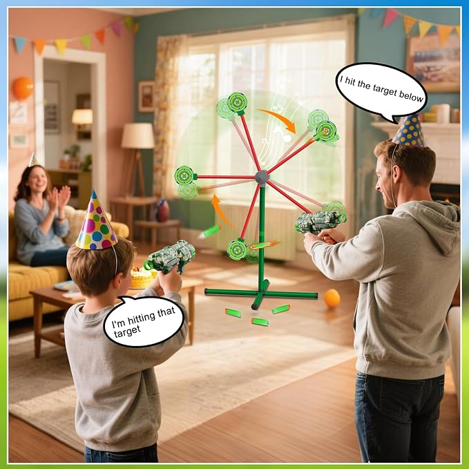 Rocket Shooting Games Toys with Rotating Target 2 Toy Guns 20 Foam Darts Kids Outdoor Toys for Boys Age 5 6 7 8 9 10+ Year Old Carnival Games Compatible with Nerf Guns (Green)
