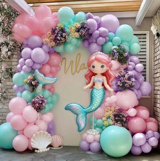 Double Stuffed Pastel Balloon Garland Pink Purple Green Colorful Balloon Arch Gold Metallic Latex Kit For Mermaid Easter Baby Shower Princess Ice Cream Birthday Party Decoration