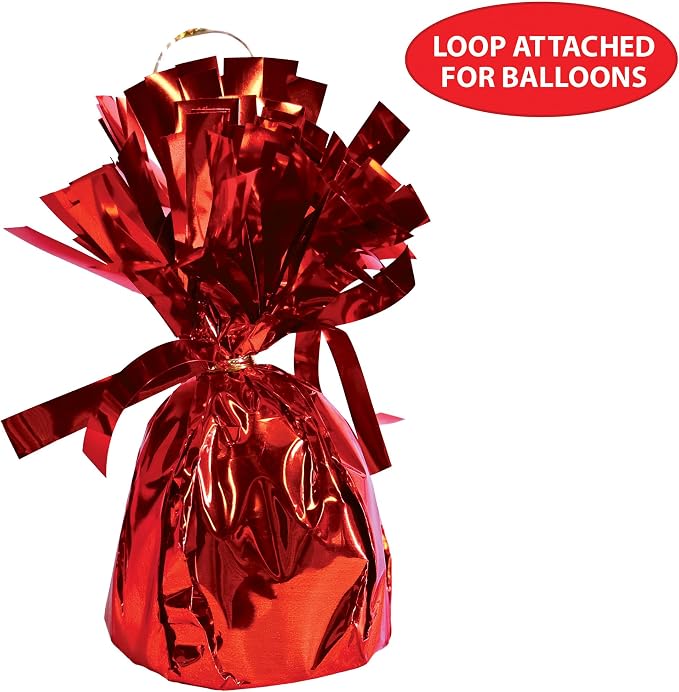 Beistle Metallic Plastic Wrapped Balloon Weight Holders For Birthday Party Decorations, Red - 6 Piece