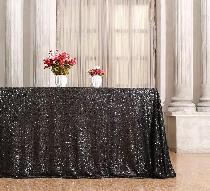 Juya Delight 60" x 102" Black Sequin Tablecloth Rectangle Sequin Table Cover for Wedding Birthday Party Festival Ceremony Cake Dessert Table