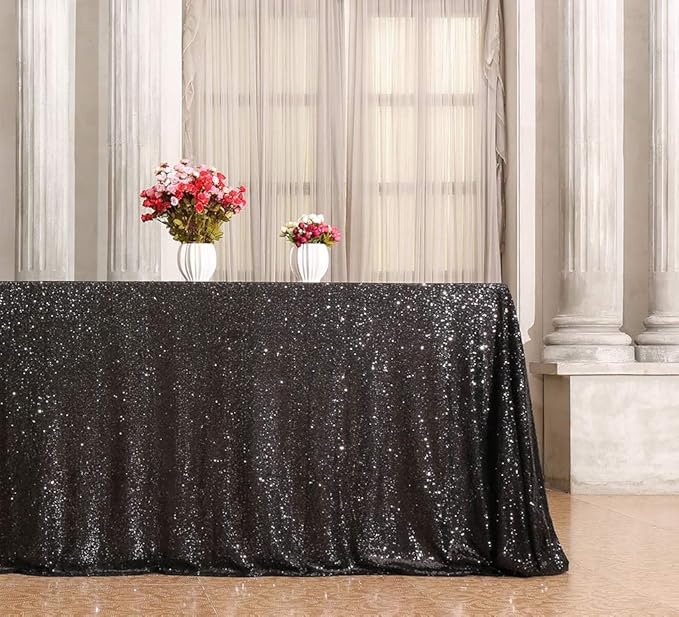 Juya Delight 90" x 132" Black Sequin Rectangle Tablecloth for Wedding Birthday Party Festival Ceremony Cake Dessert Table