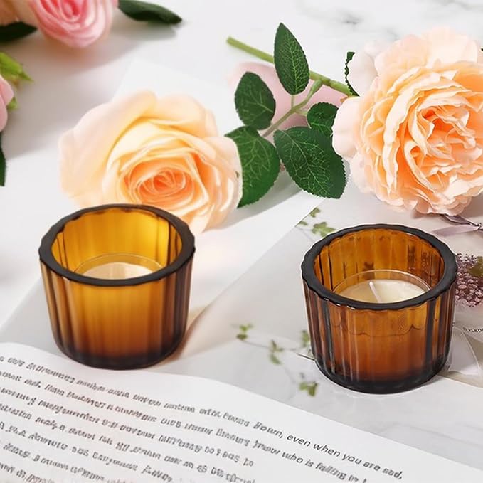 GOLDEAL Amber Tealight Candle Holder,Set of 24 Thick Glass,Tea Light Holders Bulk,Votive Candle Holders,for Wedding Table Decor,Party Supplies,Bridal/Baby Shower Decorations,Centerpieces for Tables