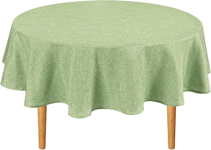 Hiasan Linen Textured Tablecloth 90 Inch Round - Wrinkle and Stain Resistant Washable Farmhouse Table Cover for Dining Kitchen Party Outdoor, Sage Green