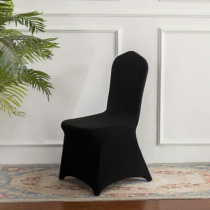 Peomeise 6pcs Stretch Spandex Chair Cover for Wedding Party Dining Banquet Event (Black, 6)