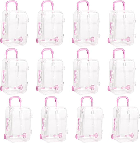 AUEAR, 12 Pack Mini Suitcase Boxes Plastic Candy Small Reception Gift Travel Case for Wedding Party Decoration (Clear Pink)