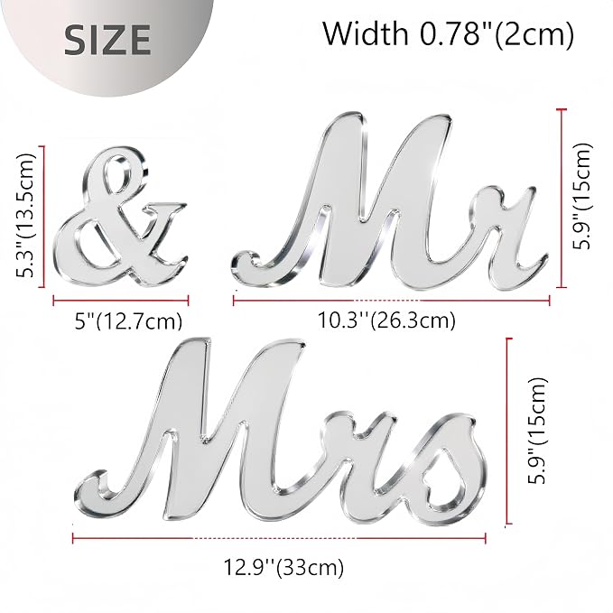 Mr & Mrs Sign for Wedding Table Decor,Large Acrylic Mr and Miss Sign,Photo Props, Freestanding Wedding Centerpiece Table Letters for Anniversary,Party (Transparent, 0.7'')