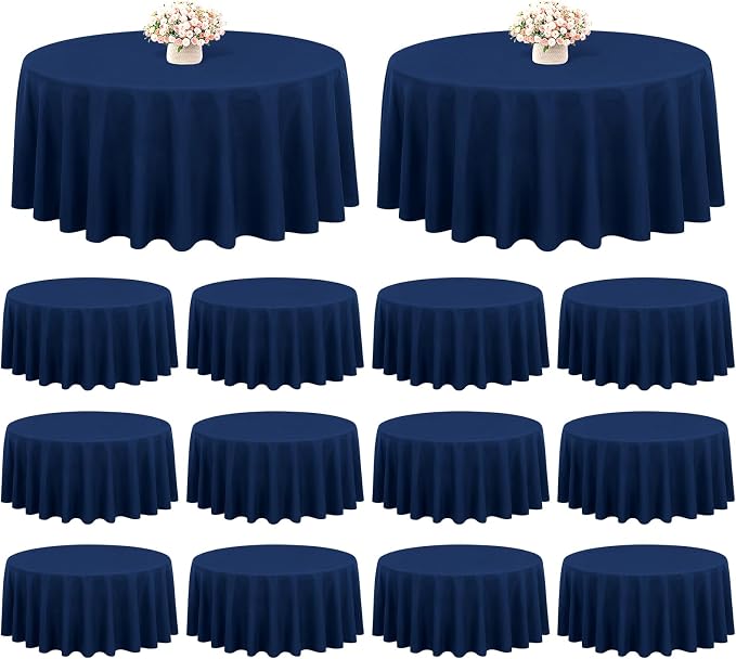 Showgeous 12 Pack Navy Blue Round Tablecloth - 90 Inch Washable Polyester Tablecloths for Round Tables - Wrinkle Resistant Decorative Fabric Table Cover for Dining, Wedding, Party, Banquet