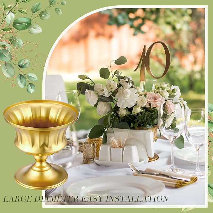 Gerrii 12 Pcs Vases for Centerpieces Metal Compote Vases Urn Planter Trumpet Flower Stand Small Pedestal Flowers for Wedding Table Reception Birthday Anniversary Ceremony Home Decor, 5.91 Inch(Gold)