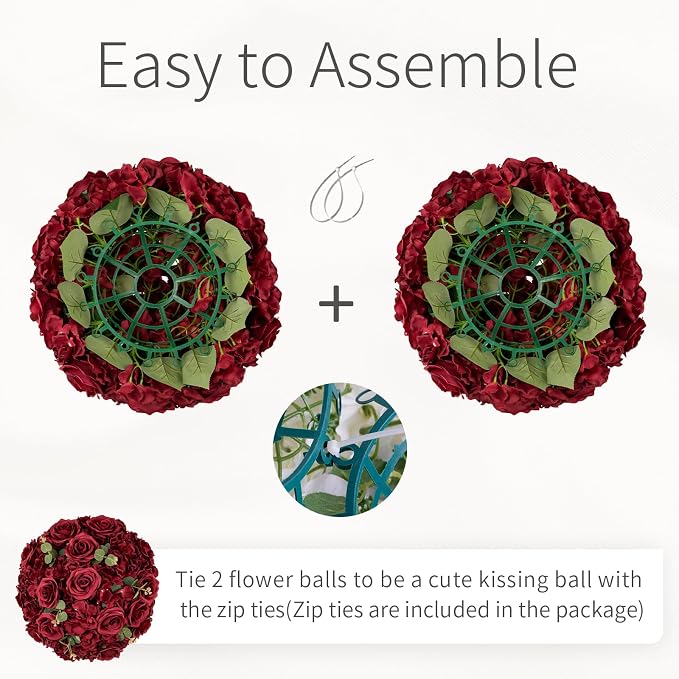 Red Roses Flowers Balls for Centerpieces: 10 PCS 15.7" Diam Flower Centerpieces for Tables in Wedding Reception Decorations Arrangement for Party Celebration Planners