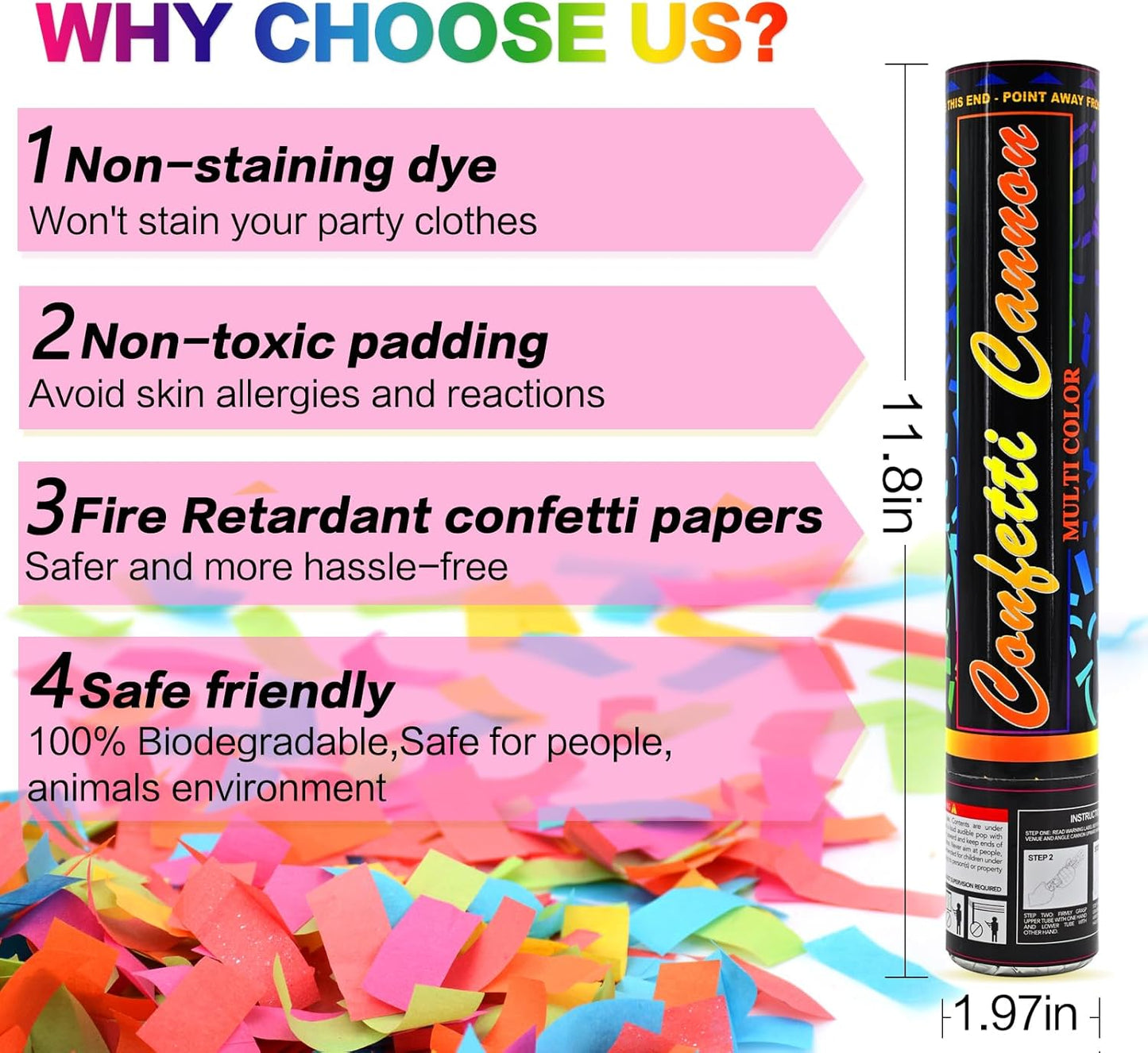 Confetti Cannon Multicolor 12 Pack Biodegradable Confetti Popper Party Confetti Shooters12 Inch Confetti Popper Cannons Confetti Poppers for Wedding,Birthday,Graduation, New Years Celebration