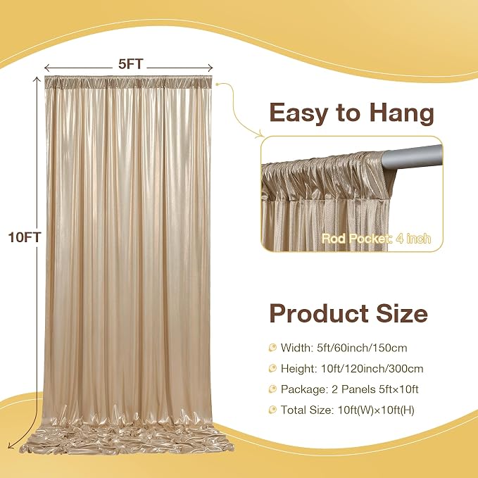 10x10 ft Wrinkle Free Champagne Sequin Backdrop Curtain for Parties,Thick Not Fall-Off Glitter Backdrop Drapes,2 Panels 5x10ft Shimmer Photo Back Drop Cloth for Wedding Birthday Photography Background