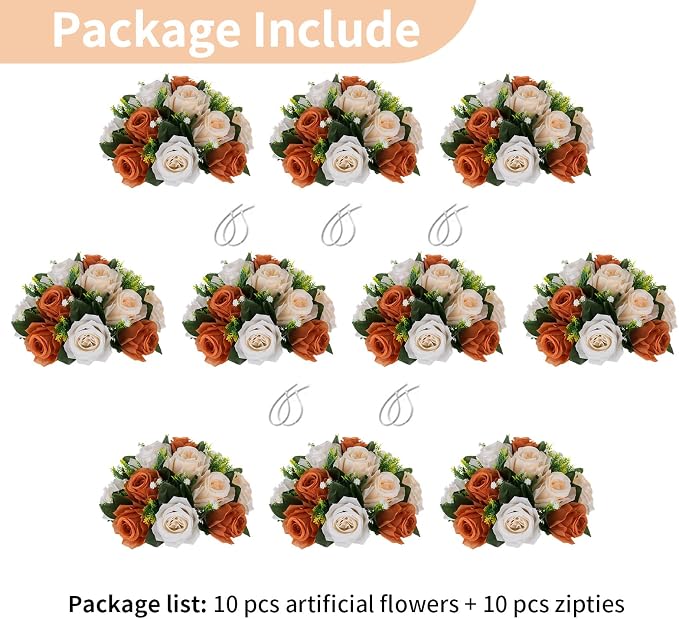 NUPTIO Terracotta Flower Ball Centerpieces: 10 Pcs Artificial Rose Kissing Balls for Wedding Party Tables - Faux Silk Floral Arrangements for Fall Home Thanksgiving Event Dining Decorations