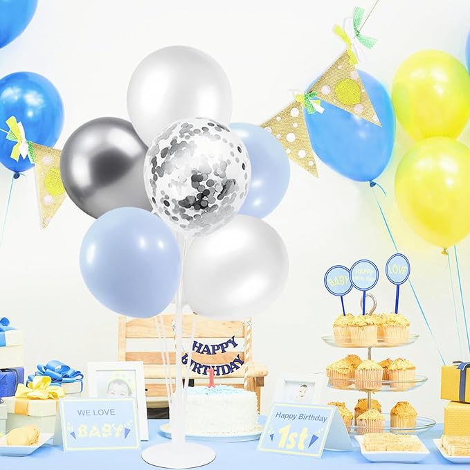 ZJDHPTY 4Set Light Blue Silver Balloon Stand Table Centerpieces Party Decor | Boy Baby Shower Decorations,Birthday Graduation Bridal Shower Baptism Corporate Retirement New Years Eve Party Supplies