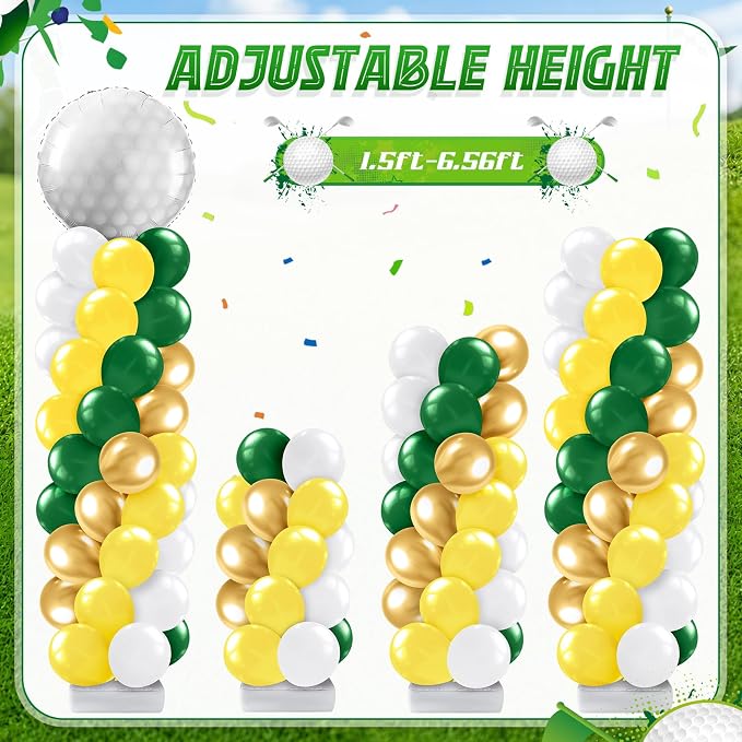 Kasyat 2 Set Golf Balloon Column Stand Kit with Adjustable Tower Stand Green and Yellow Golf Arch Party Supplies for Clubs Decorations Sports Birthday Party Supplies