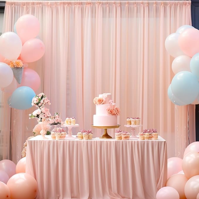 10x10ft Peach Tulle Backdrop Curtain for Parites, Sheer Backdrop Curtains for Wedding Baby Shower Birthday Party Photo Shoot Decorations