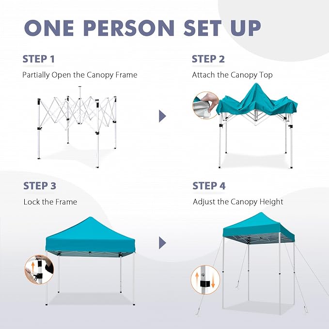 5x5 Pop Up Canopy Tent, Instant Portable Beach Canopy, Outdoor Tent with Carry Bag for Camping, Sports, Tailgating, Events, Turquoise