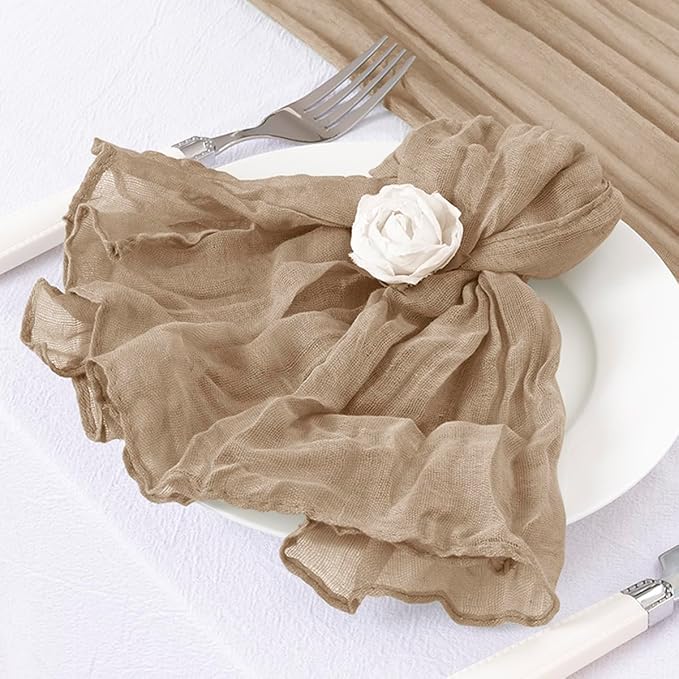 DeZerlor 20 Pack Nude Cheesecloth Napkins Spring Cloth Napkins Set of 20 Coffee Dinner Napkins Bulk 21x21 Inches for Wedding Bridal Shower Baby Shower Parties