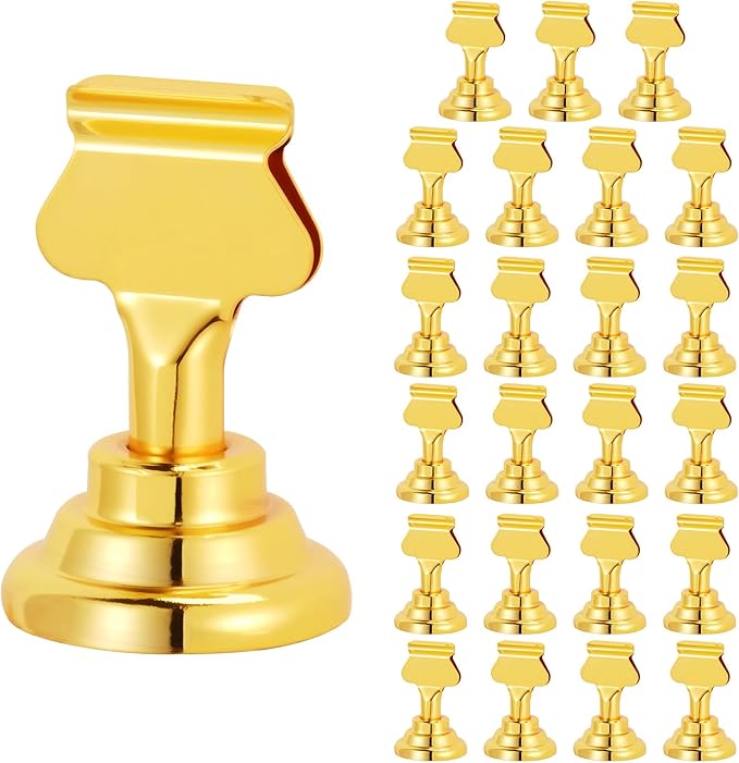 ERYTLLY 24 PK Place Card Holders 1.7 inches Table Card Holder Steel Card Holders for Weddings,Birthdays,Photos, Memo Notes, Restaurants (Gold 24PK)