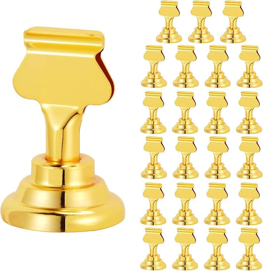 ERYTLLY 24 PK Place Card Holders 1.7 inches Table Card Holder Steel Card Holders for Weddings,Birthdays,Photos, Memo Notes, Restaurants (Gold 24PK)
