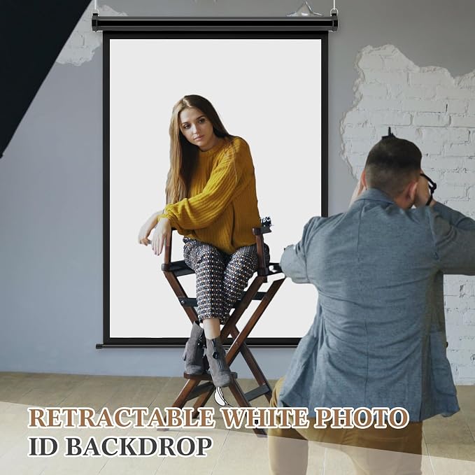 Colingmill Retractable White Backdrop Screen 36.2" x 55" ID Photo Portable Background Roll-up/Pull-Down Background Passport Auto Lock Photographic Backdrop for ID Passport Photos Photography