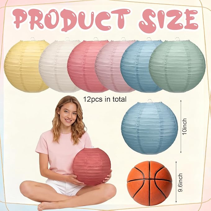 Retisee 12 Pcs 10 Inch Hanging Paper Lanterns Party Decorations Pastel Spring Classroom Decor for Birthday Back to School Party Decoration for Classrooms Wedding Birthday Ceilings