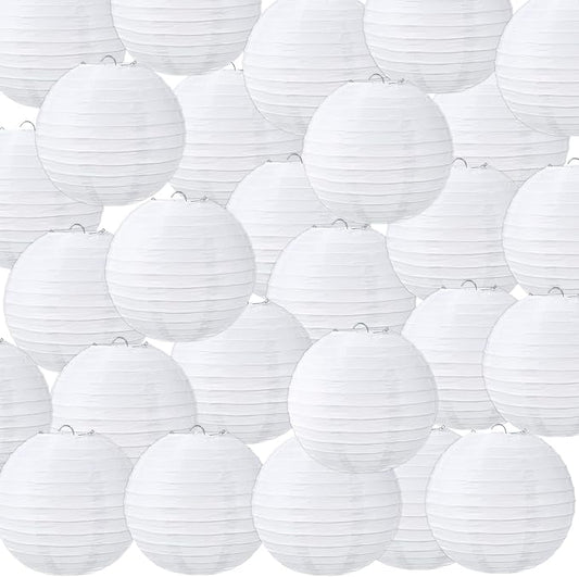 Treela 48 Pack White Chinese Japanese Paper Lanterns Decorative Hanging Round Paper Lantern Lamps for Wedding Birthday Party Decorations (8 Inch)