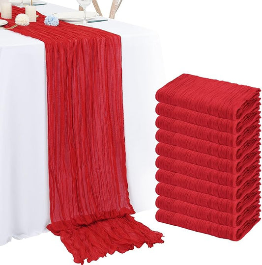 10 Pack Red Cheesecloth Table Runner 10FT Boho Romantic Gauze Table Runner 20 x 120 Inch Rustic Sheer Runner for Wedding Party Bridal Shower Thanksgiving Christmas Decoration