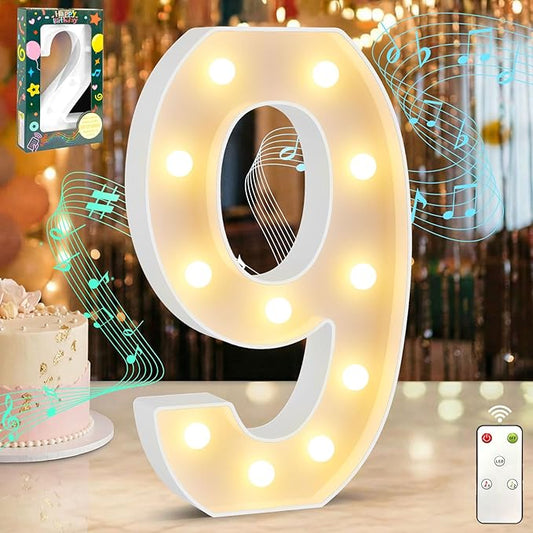 12.6 Inch LED Marquee Light Up Numbers with Happy Birthday Music, Remote Birthday Number Lights as Gifts for Girls Women Men, Lighted Marquee Numbers for Table Party Decorations, Number 9