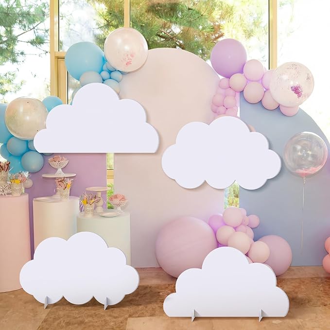 4 Pcs Large White Cloud Cardboard Cutout Standup Life Size Birthday Party Decorations White Cloud Cardboard Cutouts for Baby Shower Birthday Party Photo Backdrop Favors