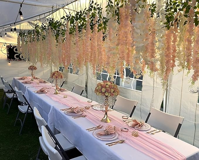 Artificial Wisteria Hanging Flowers Fake Wisteria Flower Garland Silk Vines Rattan Decor for Home Wedding Arch Wall Garden Greenery Bedroom Outdoor Office Party Decoration (12, Light Pink)