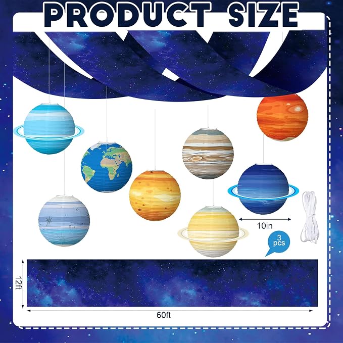 11 Pcs Galaxy Space Ceiling Decoration for Vbs 12 x 2 ft Fluorescent Light Covers 8 Solar System Paper Paper Lanterns Props Classroom Hanging Backdrop Galaxy Outer Space Birthday Party Decorations