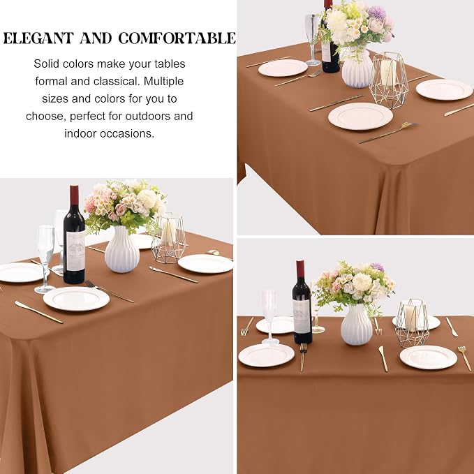 4 Pack Rectangle Tablecloth for 6 Foot Tables Washable Polyester Table Cover for Wedding Dining Table Parties Banquet (4, Brown, 60inch x 102inch)