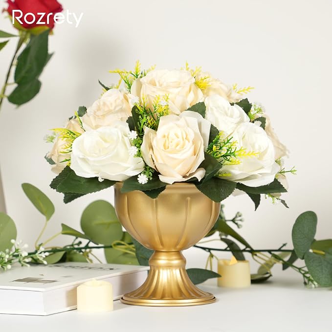 10 Pcs Mini Gold Metal Flower Vases, 5.1" Table Centerpieces | Tool-free clockwise assembly, split design for easy storage, 10-piece mini vases, fast setup for events & bulk decor
