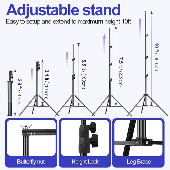 EMART 10x10FT Backdrop Stand, Photo Video Studio Adjustable&Lockable Heavy Duty Background Support System Kit with 12 Backdrop Clamps, 2 Sandbag and Carry Bag for Photography, Parties, Wedding, Video