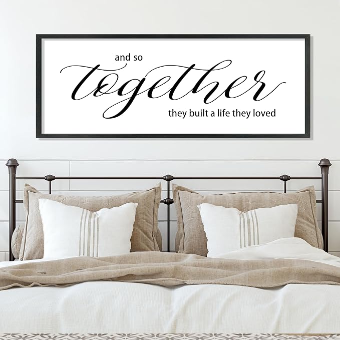 Couples Quote Sign And So Together They Built a Life They Loved Wall Art | Farmhouse, 40x15 Inch Rustic Large Black Wood Frame, Above Bed Decor for Master Bedroom, Wedding Idea, Ready to Hang