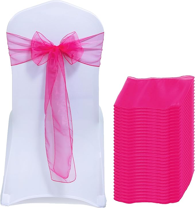 MDS Pack of 250 PCS Organza Chair Sashes Wider Dining Chair Bows Ribbon Tie Back for Wedding Party Birthday Bridal Shower Reception Event Banquet Home Chair Cover Decoration - Magenta