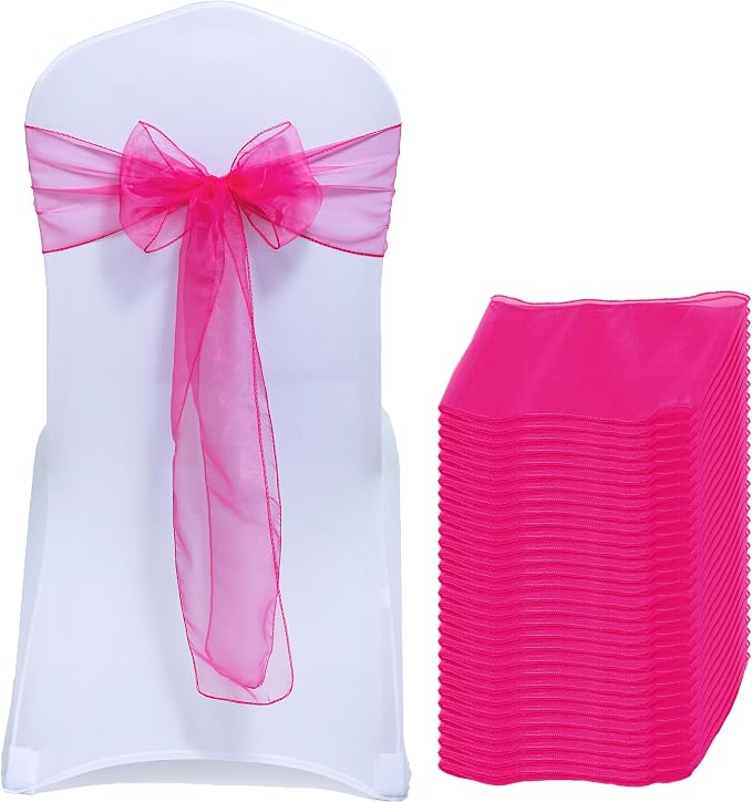 MDS® Pack of 150 Organza Chair Sashes for Wedding Decoration, Reusable Sheer Chair Bows for Banquet Chair Cover, Reception, Bridal Shower, Baby Shower, Birthday Party & Special Events - Magenta