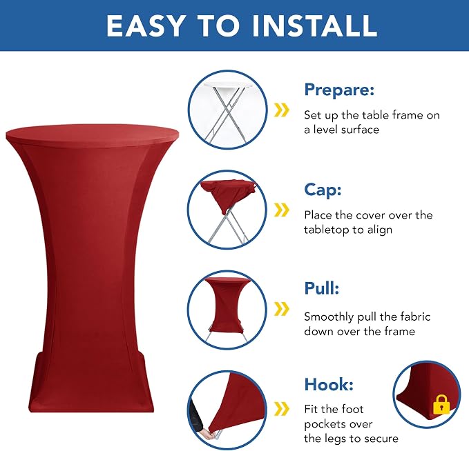 Cocktail Table Covers-Spandex Round High Top Table Cloths 6 Pack 32x43 Inch-Red Stretch Fitted Christmas Tablecloth for Pub Bistro Highboy Party Event Banquet Height Folding Satnding Tables