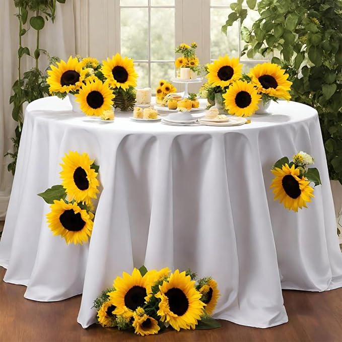 90 Inch White Round Tablecloth, Premium Soft Touch Polyester Table Cloth, High-Opacity & Wrinkle Free, Spillproof Circular Table Cover for Weddings, Banquets, Buffets and Parties