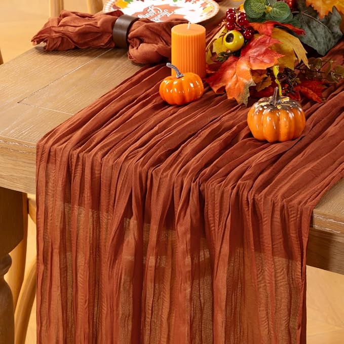 MLMC Terracotta Table Runner 10ft Rustic Burnt Orange Cheesecloth Table Runner 35 x 120 inches for Wedding Bridal Shower Birthday Outdoor Pinic Reception Party Decor